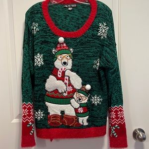 Cute polar bear bling fuzzy textured sweater